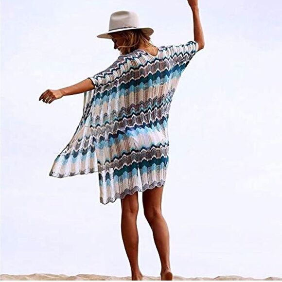 Blue Pattern Crochet Beach Cover Up - Picture 2 of 3